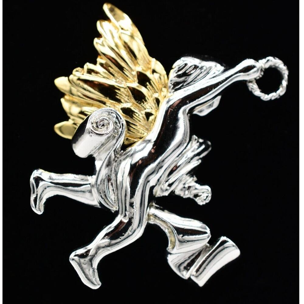 Danecraft Vintage Holy Angel Pin Brooch Cherub Silver Gold Christmas NOS BinA12